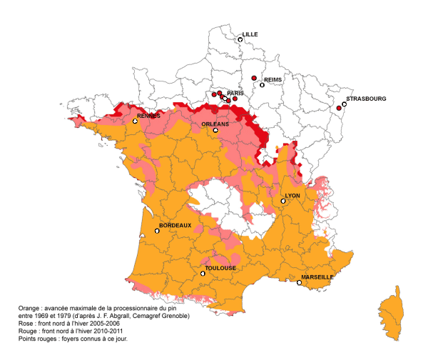 repartition chenilles processionnaires carte france